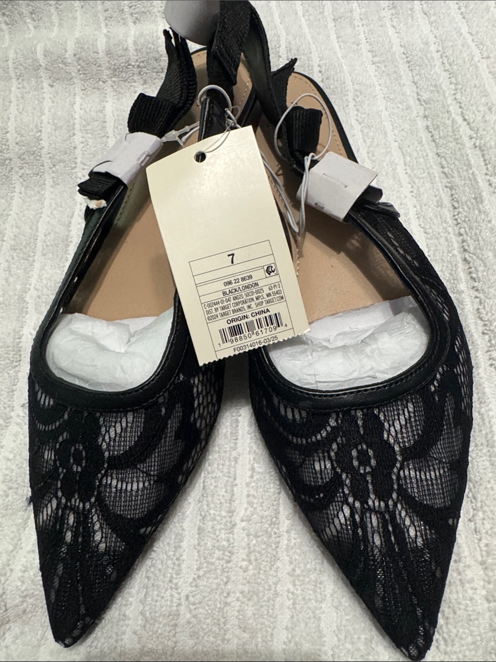 Women’s Black Lace Pointed Ballet Flats by A New Day 🎯